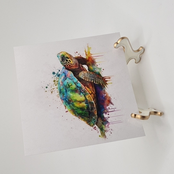 4x4 Painted Turtle Watercolor Oil Painting Wildlife Photography Print - Picture 5 of 5